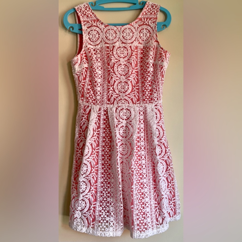 Altar’d State Lace Crochet Dress White Pink Lining Small